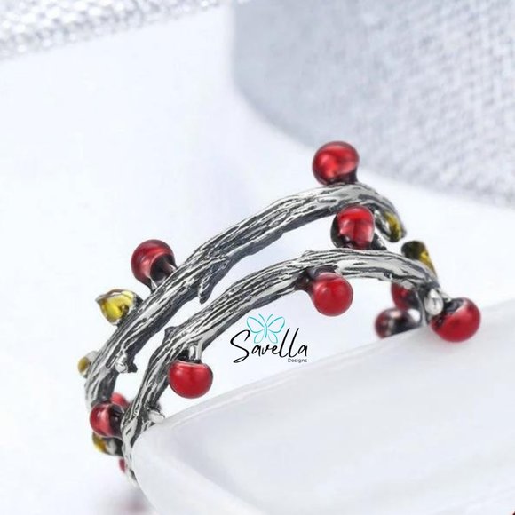 Solid Etched Silver Minimalist Withered Twig Ring - Picture 3 of 3